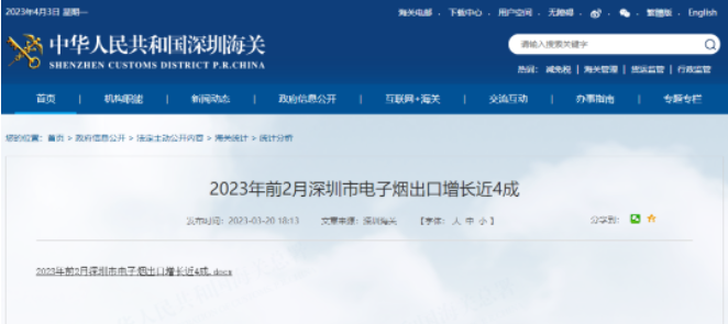2023年前2月深圳市电子烟出口增长近4成！